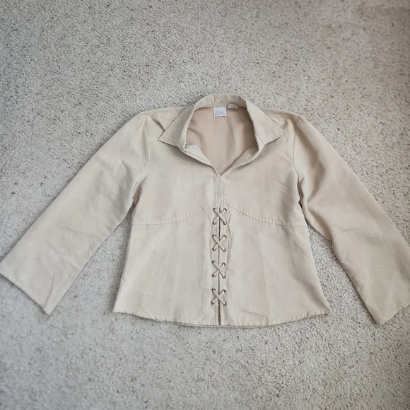 Fiorlini International Faux Suede Lace Up‎ Long Sleeve Top Y2K Rodeo 90s Size L - Picture 7 of 12